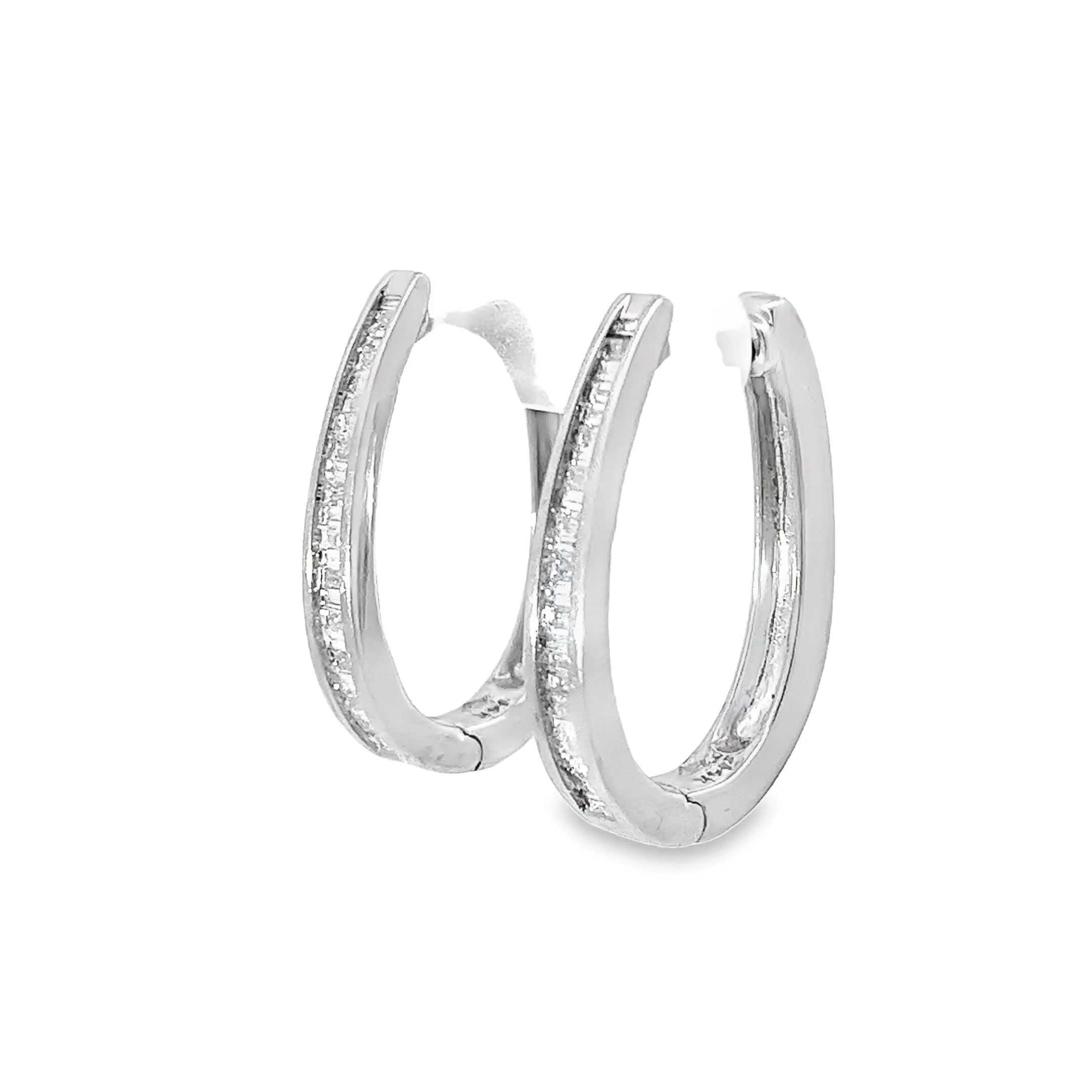14k White Gold 1.30ct G VS2 Baguette Diamond Hoop Earrings