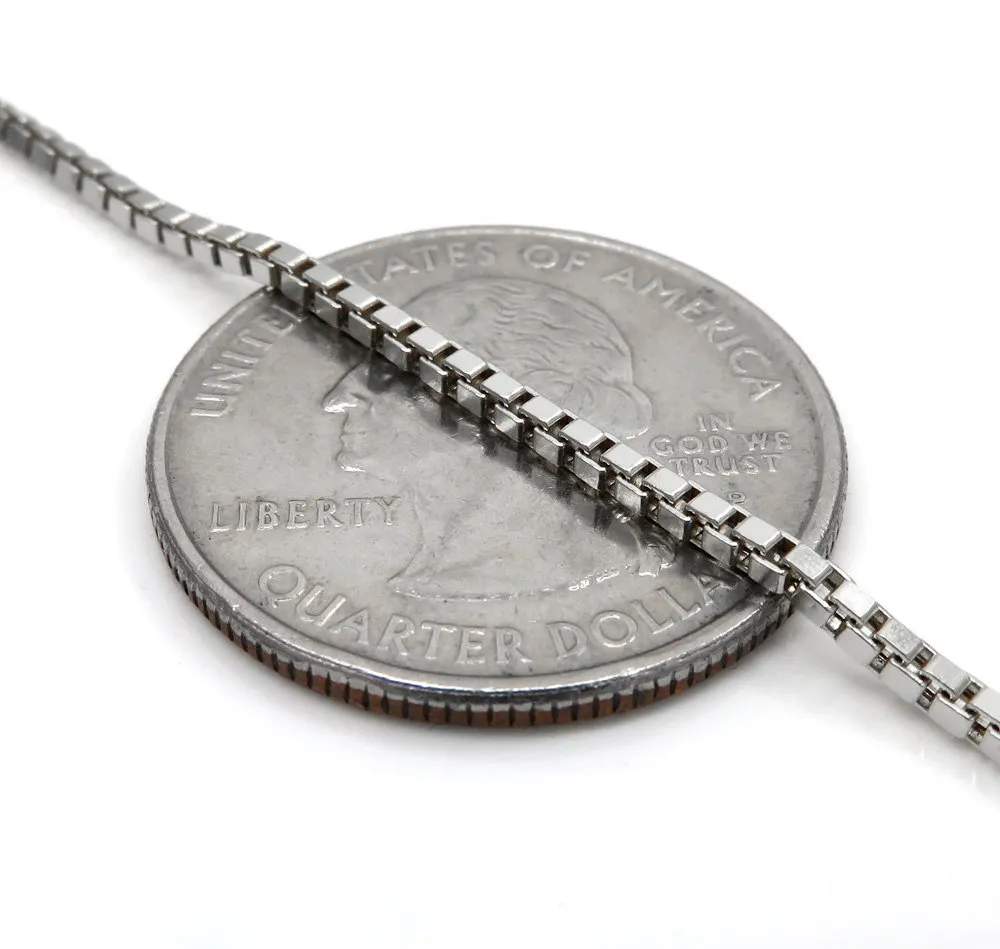 14K White Gold 1.4mm Box Pendant Chain
