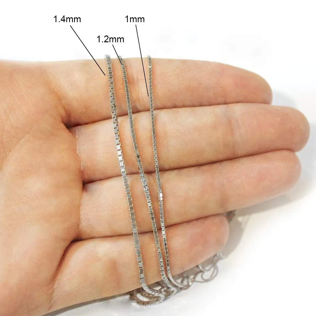 14K White Gold 1.4mm Box Pendant Chain