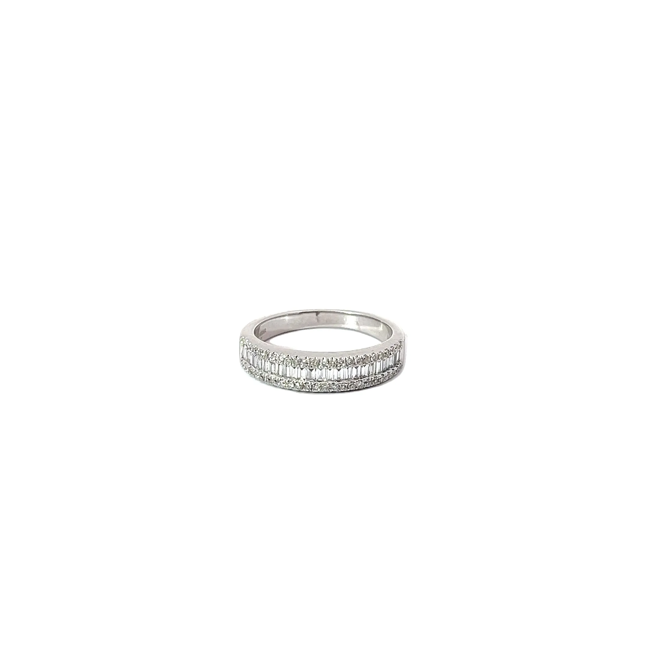 14k White Gold 1ct G SI1 Baguette and Round total diamond weight ring