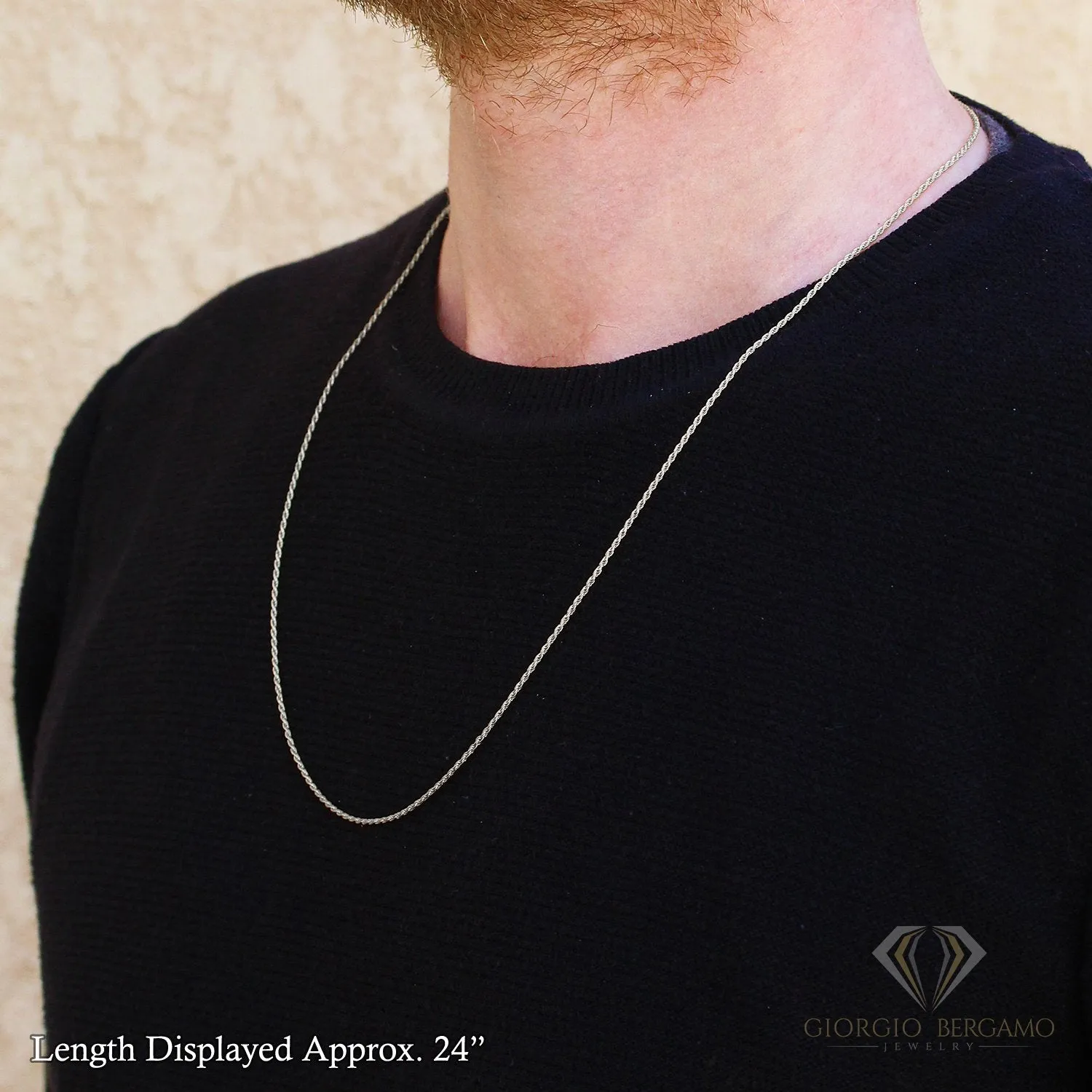14K White Gold 1mm Solid Rope Diamond Cut Chain
