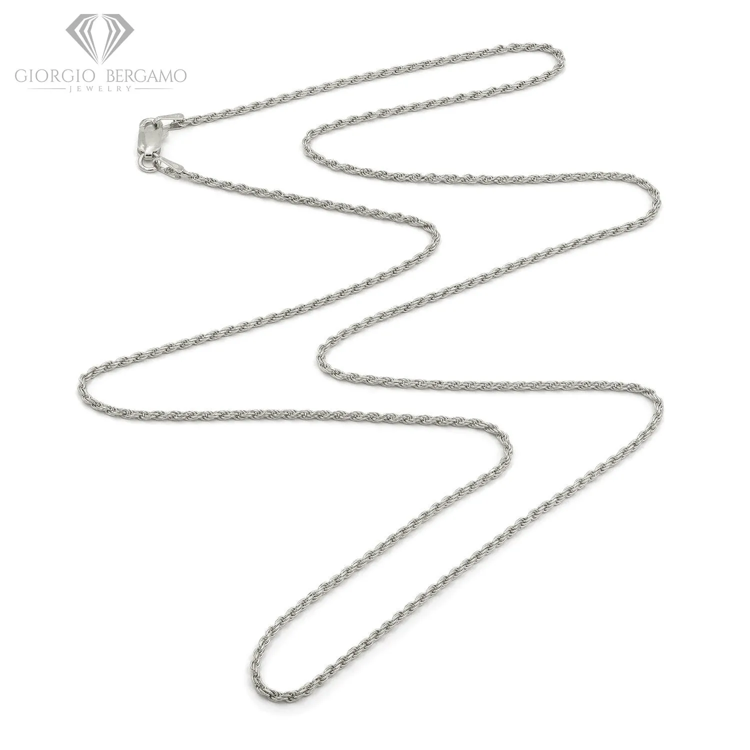 14K White Gold 1mm Solid Rope Diamond Cut Chain