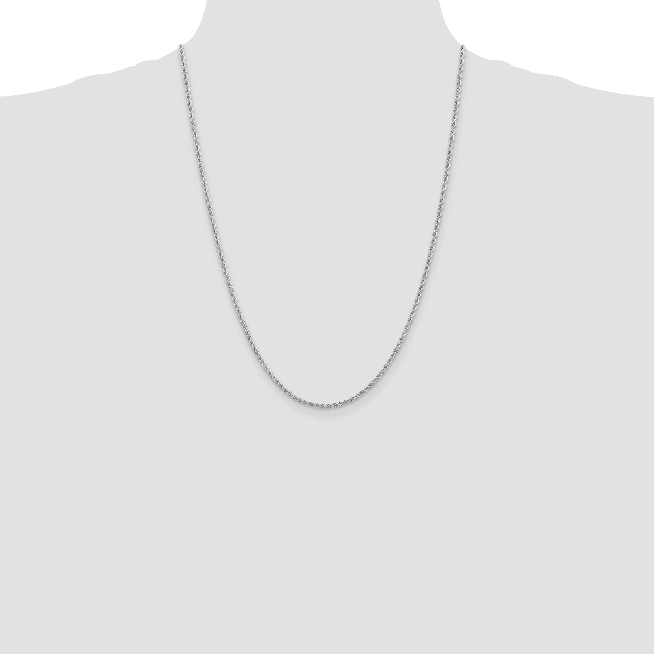 14k White Gold 2.25mm Handmade Rope Chain