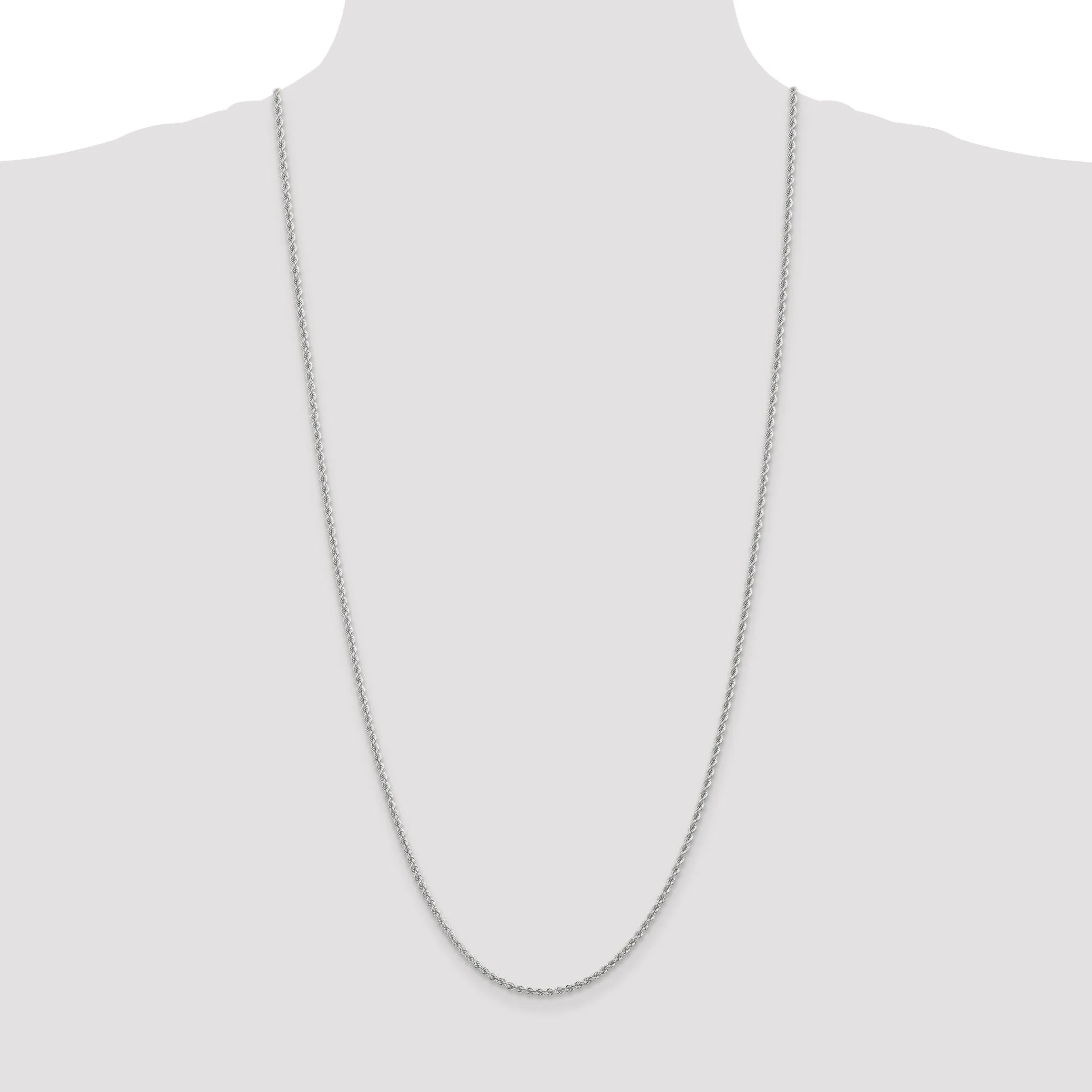14k White Gold 2.25mm Handmade Rope Chain
