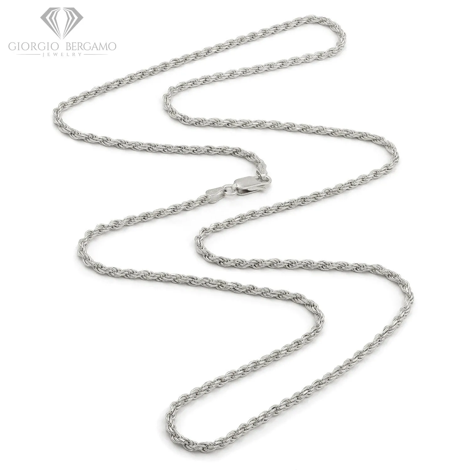 14K White Gold 2.5mm Solid Rope Diamond Cut Chain
