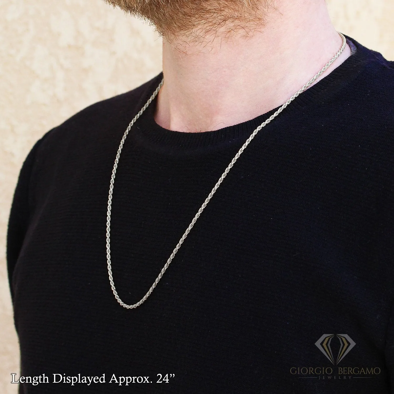 14K White Gold 2.5mm Solid Rope Diamond Cut Chain