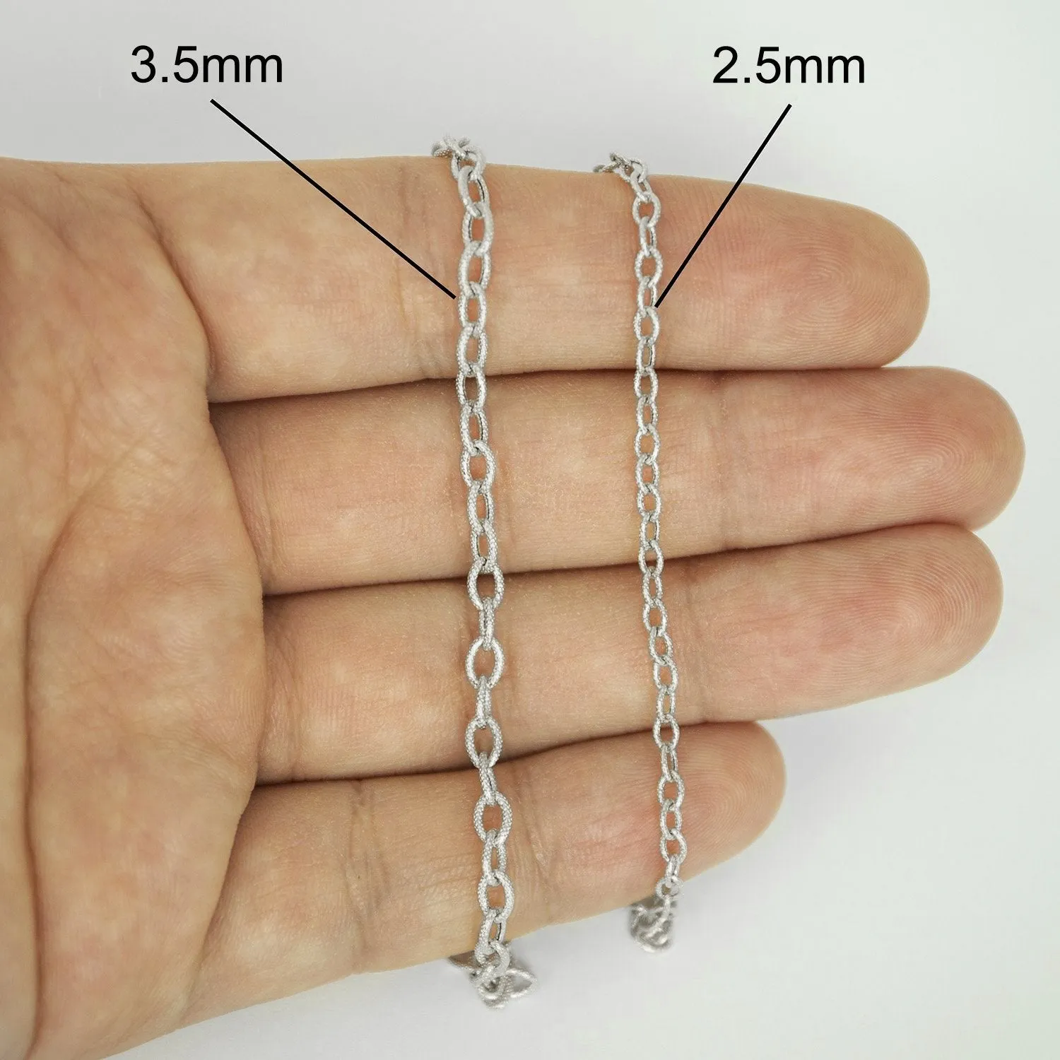 14K White Gold 2.5mm Textured Cable Chain