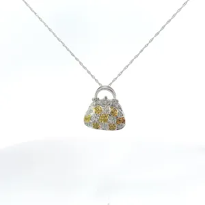14k White Gold .29ct G SI1 Round Diamond and .20ct Yellow Diamond Purse Necklace