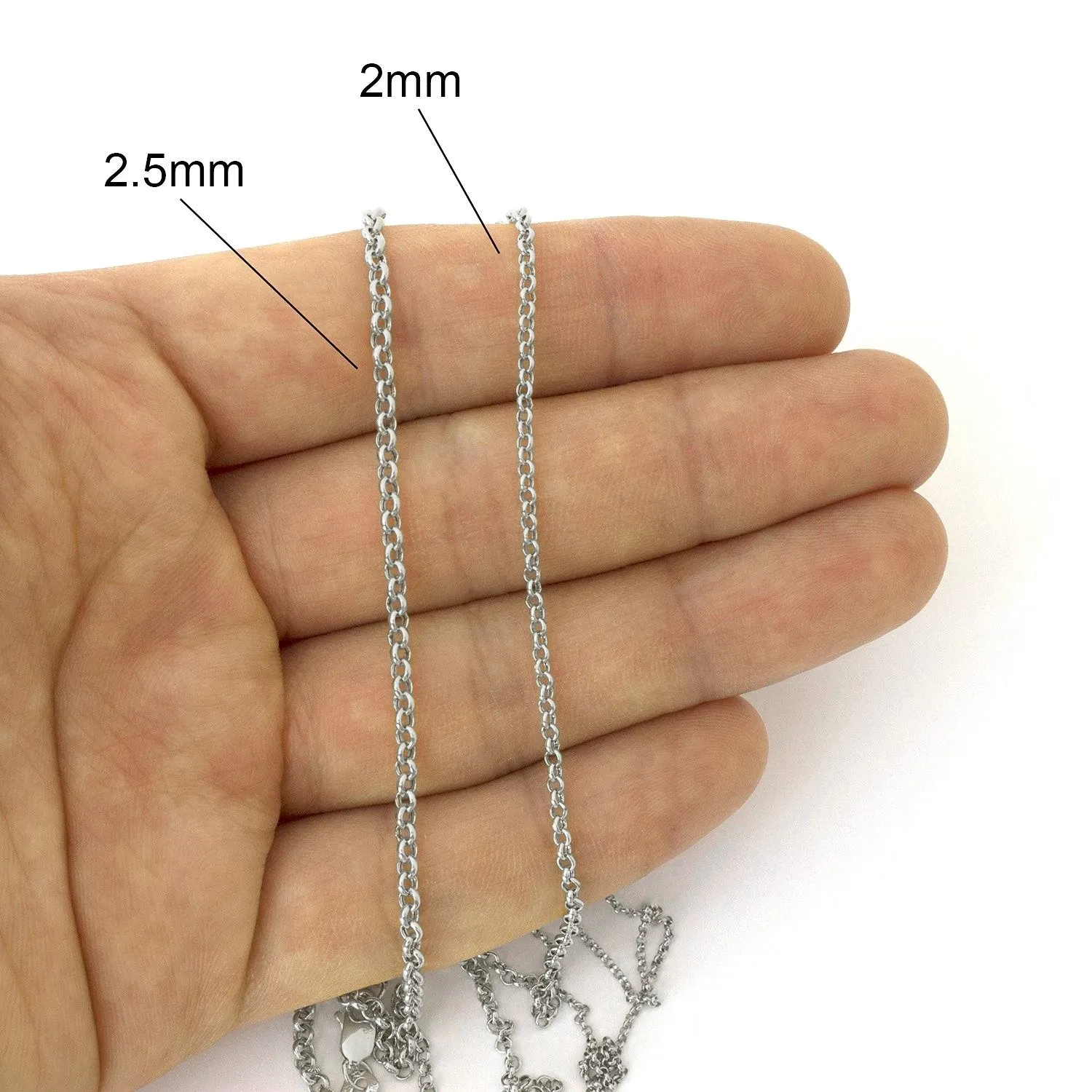 14K White Gold 2mm Rolo Chain