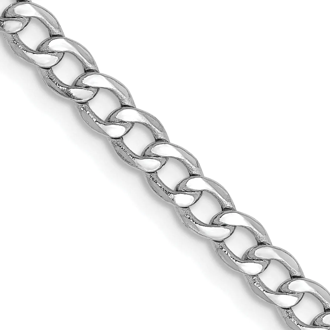 14k White Gold 3.35m Semi Solid Curb Link Chain