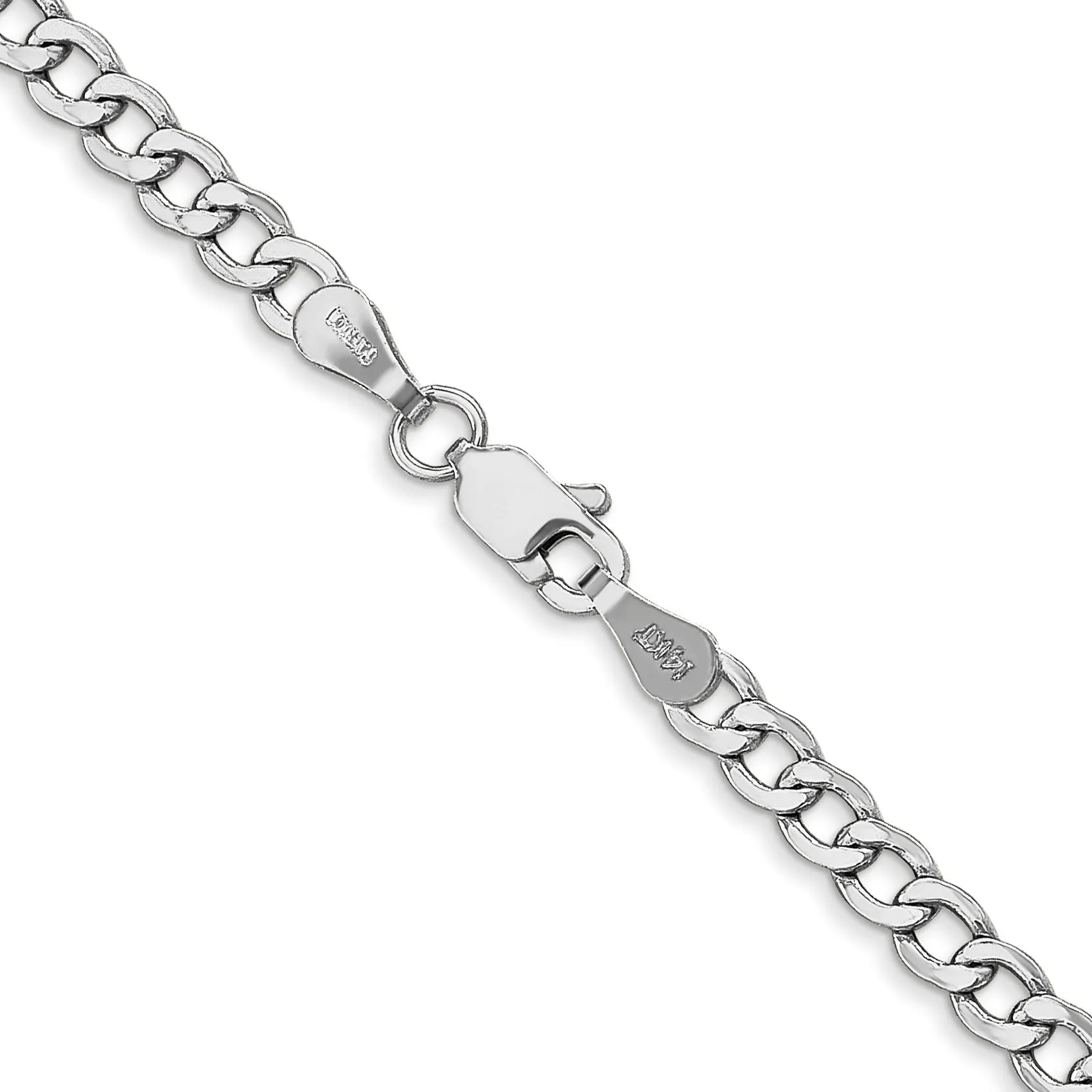 14k White Gold 3.35m Semi Solid Curb Link Chain