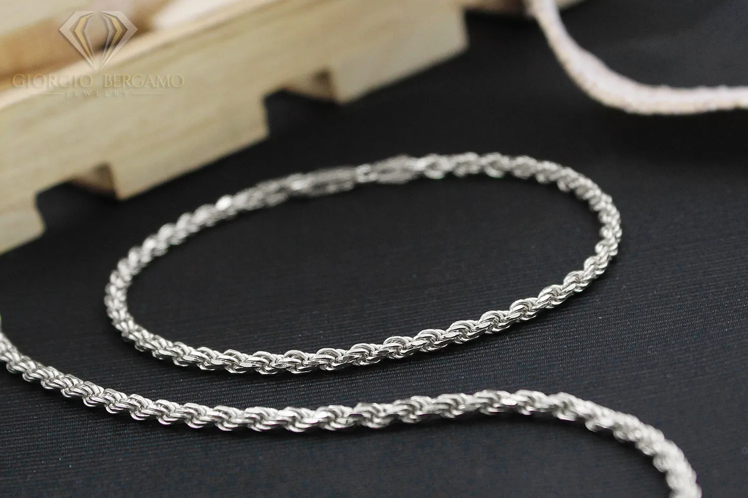 14K White Gold 3mm Solid Rope Diamond Cut Bracelet