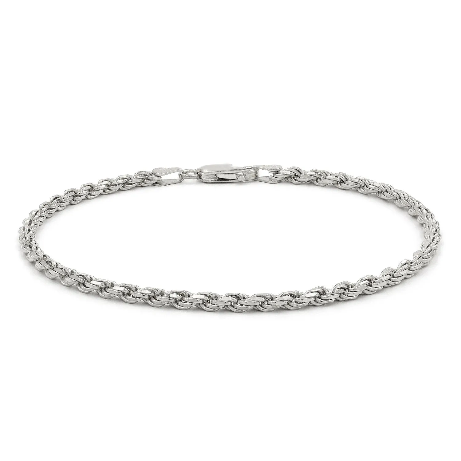 14K White Gold 3mm Solid Rope Diamond Cut Bracelet