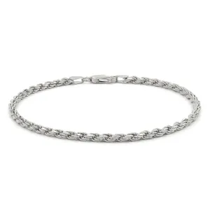 14K White Gold 3mm Solid Rope Diamond Cut Bracelet