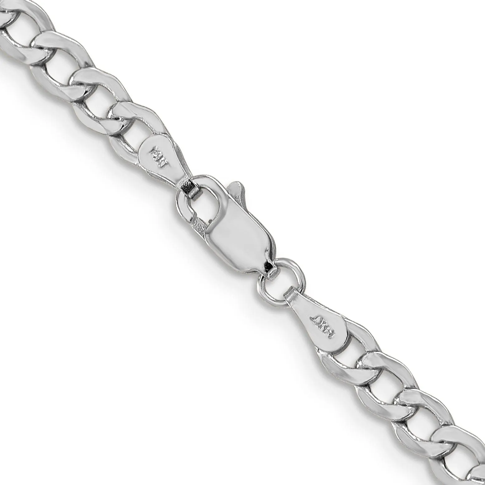 14k White Gold 4.30m Semi Solid Curb Link Chain