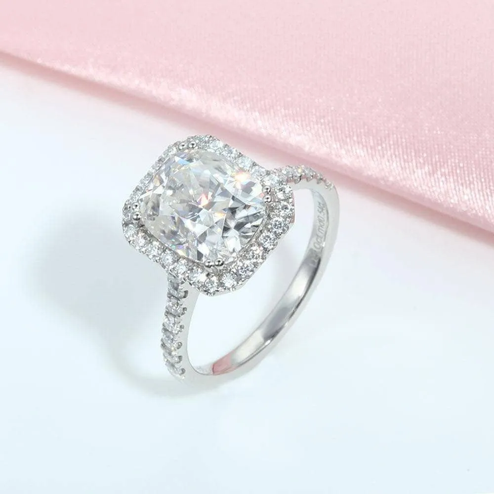 14k White Gold Classic Luxury 5ct 9*11mm Cushion Cut Halo Engagement Ring