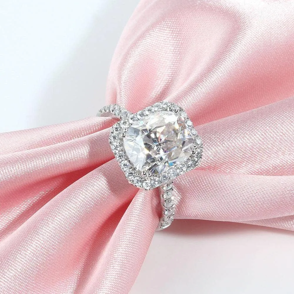 14k White Gold Classic Luxury 5ct 9*11mm Cushion Cut Halo Engagement Ring