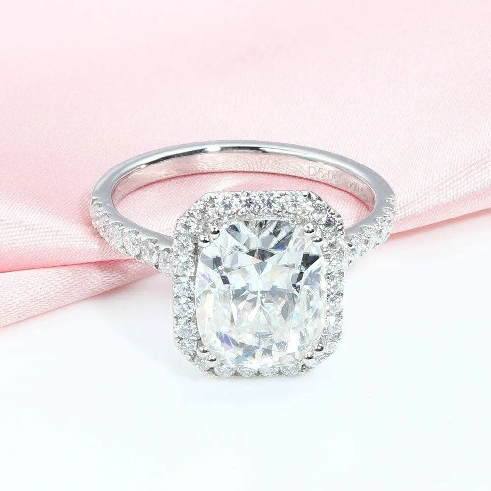 14k White Gold Classic Luxury 5ct 9*11mm Cushion Cut Halo Engagement Ring