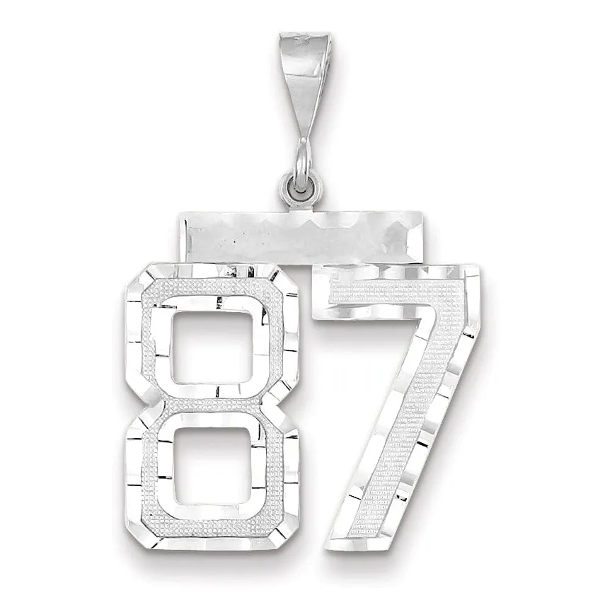 14k White Gold Diamond Cut Finish Large Size Number 87 Charm Pendant