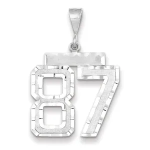 14k White Gold Diamond Cut Finish Large Size Number 87 Charm Pendant