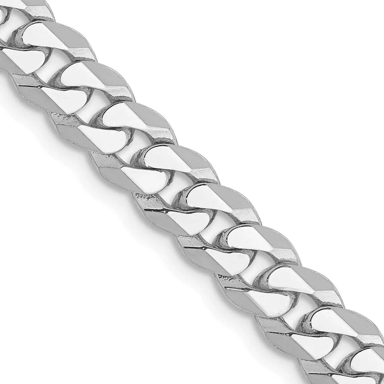 14k White Gold Polished 5.20mm Flat Curb Chain