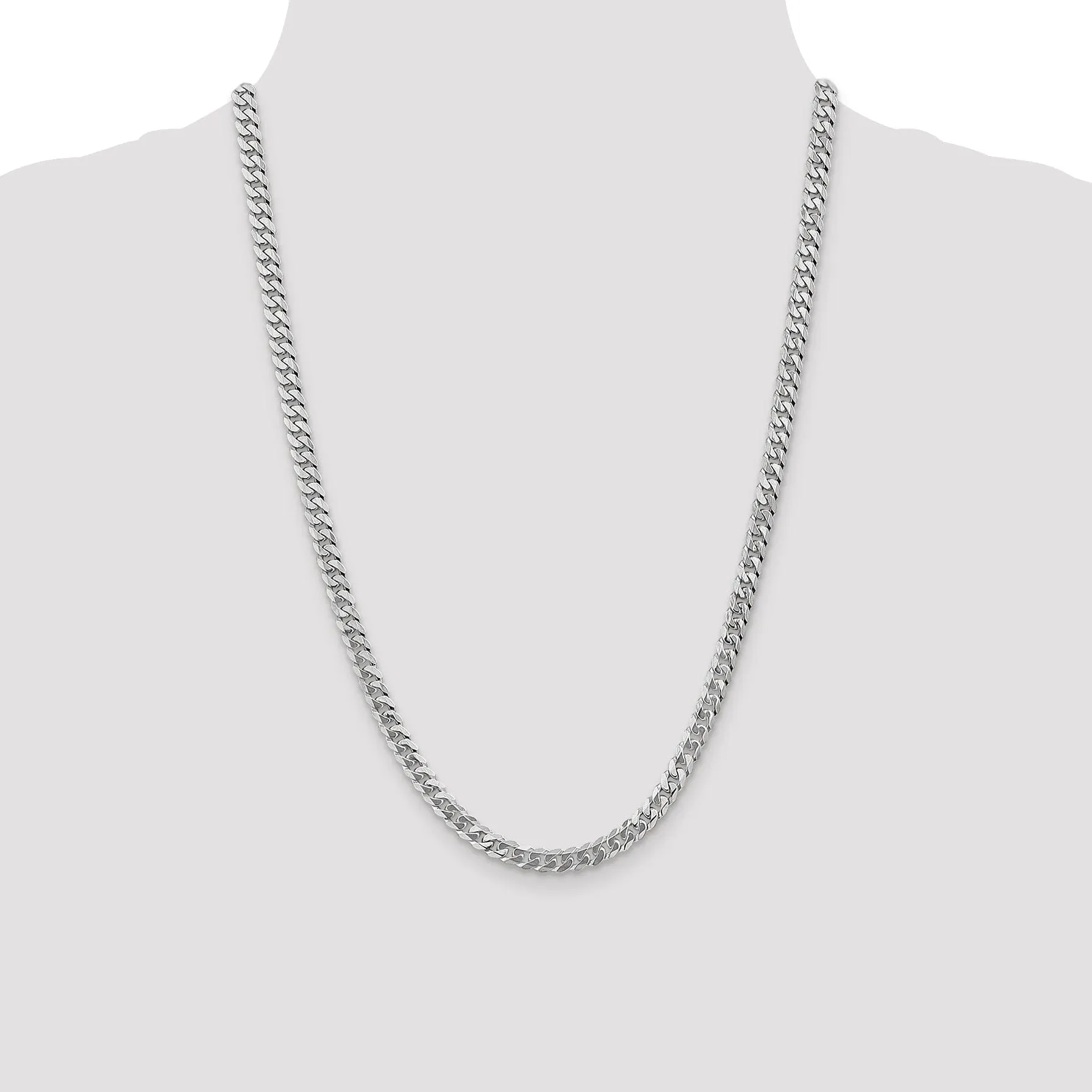 14k White Gold Polished 5.20mm Flat Curb Chain
