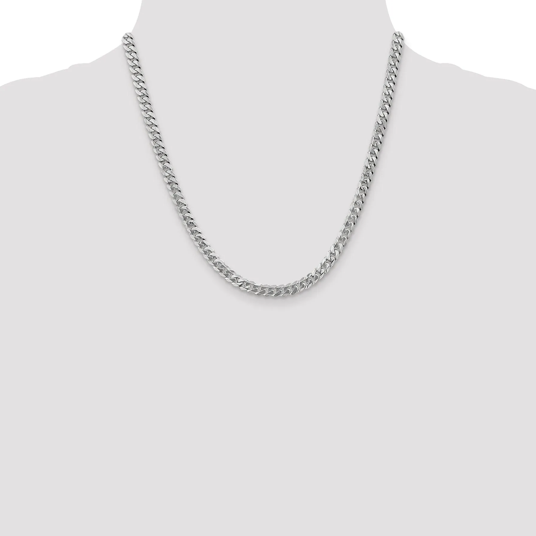 14k White Gold Polished 5.20mm Flat Curb Chain