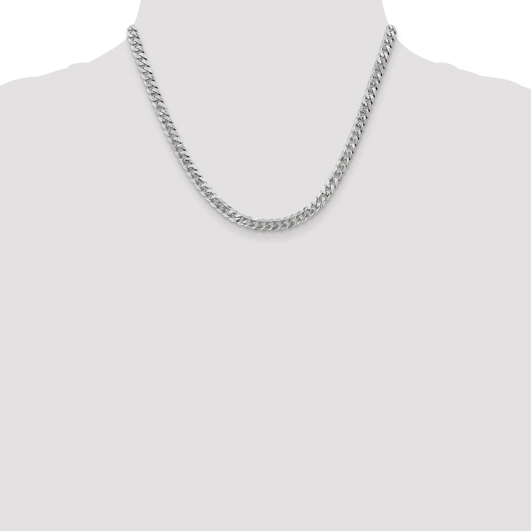 14k White Gold Polished 5.20mm Flat Curb Chain