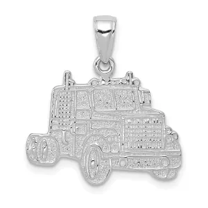 14K White Gold Polished Textured Finish Solid Semi Mack Truck Cab Charm Pendant