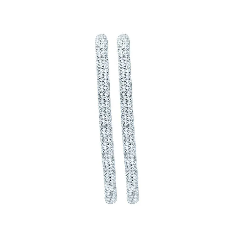 14K White Gold Round Pave-set Diamond Inside Outside Luxury Hoop Earrings 4.00 Cttw