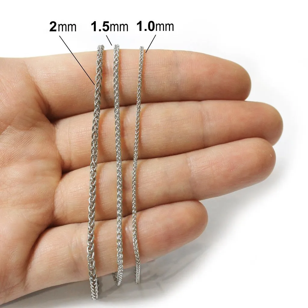 14K White Gold Solid Wheat 1.5mm Chain