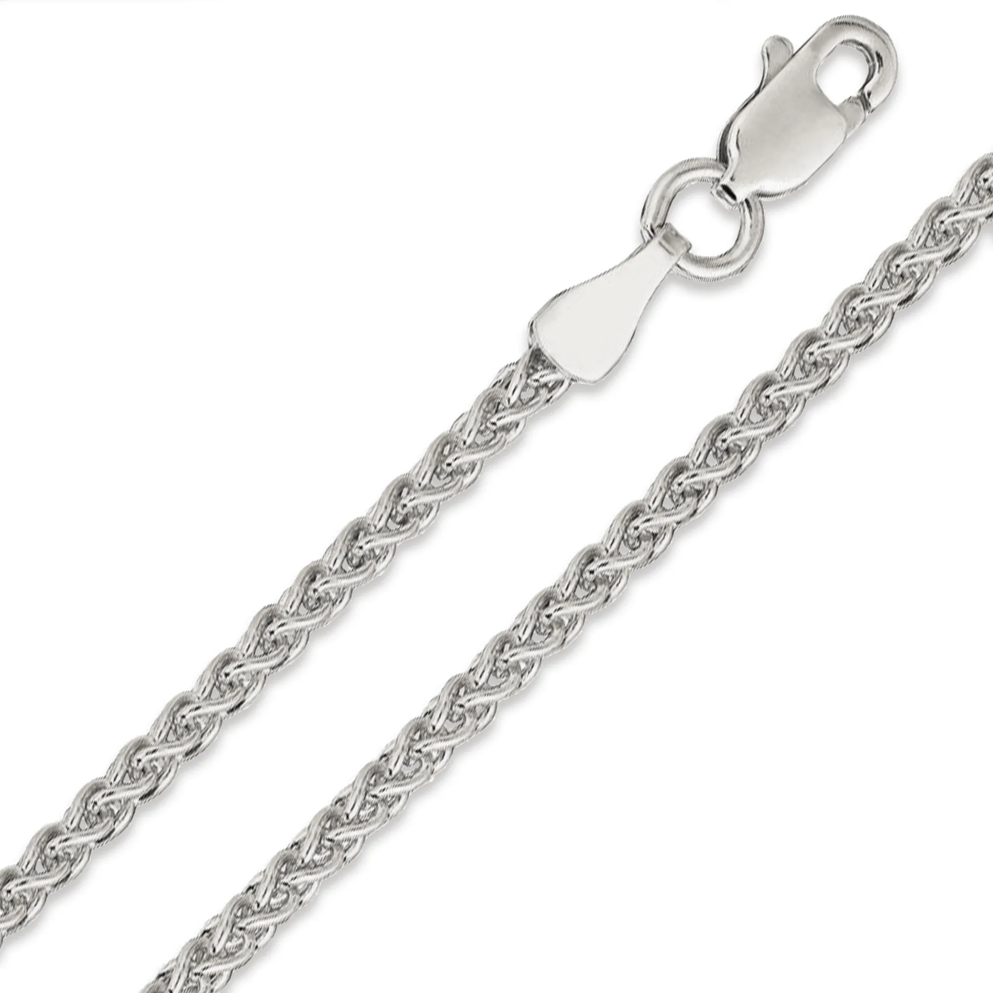 14K White Gold Solid Wheat 1.5mm Chain