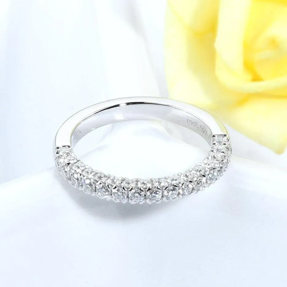 14k White Gold Three Side Half Eternity Wedding Band