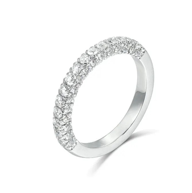 14k White Gold Three Side Half Eternity Wedding Band