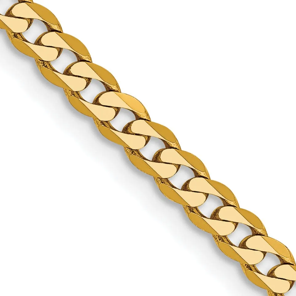 14k Yellow Gold 2.40mm Flat Beveled Curb Chain