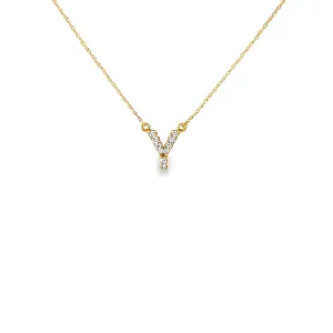 14k Yellow Gold .25ct G SI1 Round Diamond Letter Y Necklace