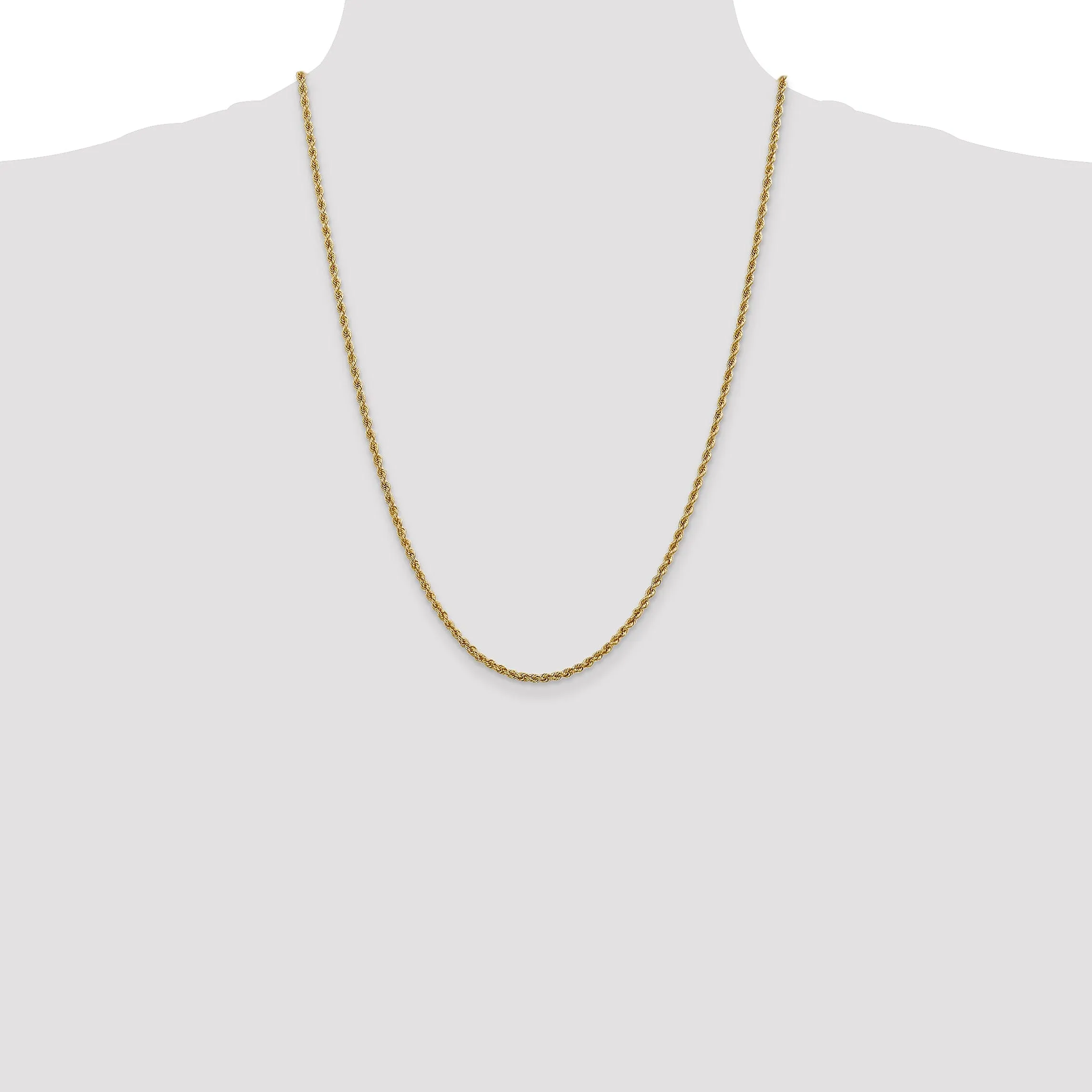 14k Yellow Gold 2.5mm Solid Regular Rope Chain