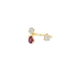 14K YELLOW GOLD .56CT ROUND DIAMOND FVS2 AND .58CT AA RUBY MARQUISE OPEN RING