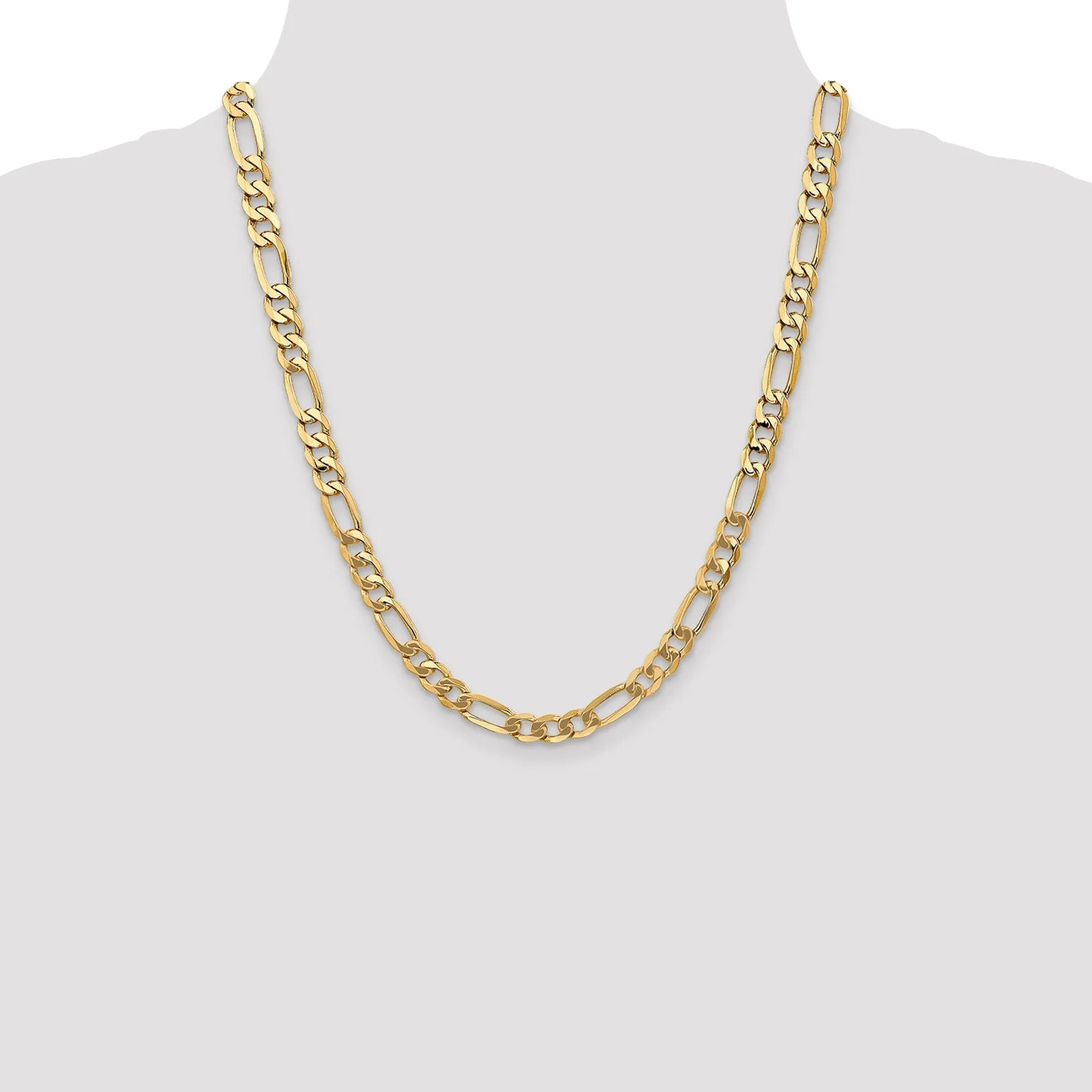 14k Yellow Gold 7.00-mm Flat Solid Figaro Chain