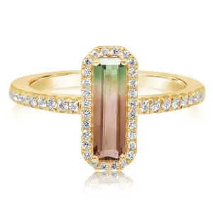 14K Yellow Gold Bi-Color Tourmaline/Diamond Ring