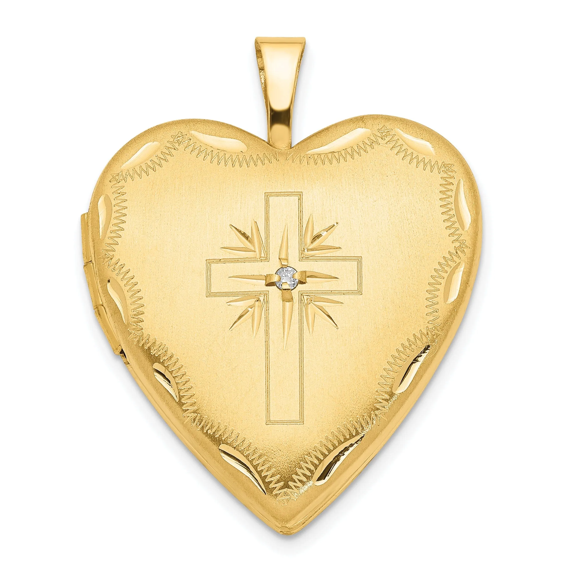 14k Yellow Gold Diamond Cross Heart Locket Pendant