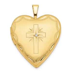 14k Yellow Gold Diamond Cross Heart Locket Pendant