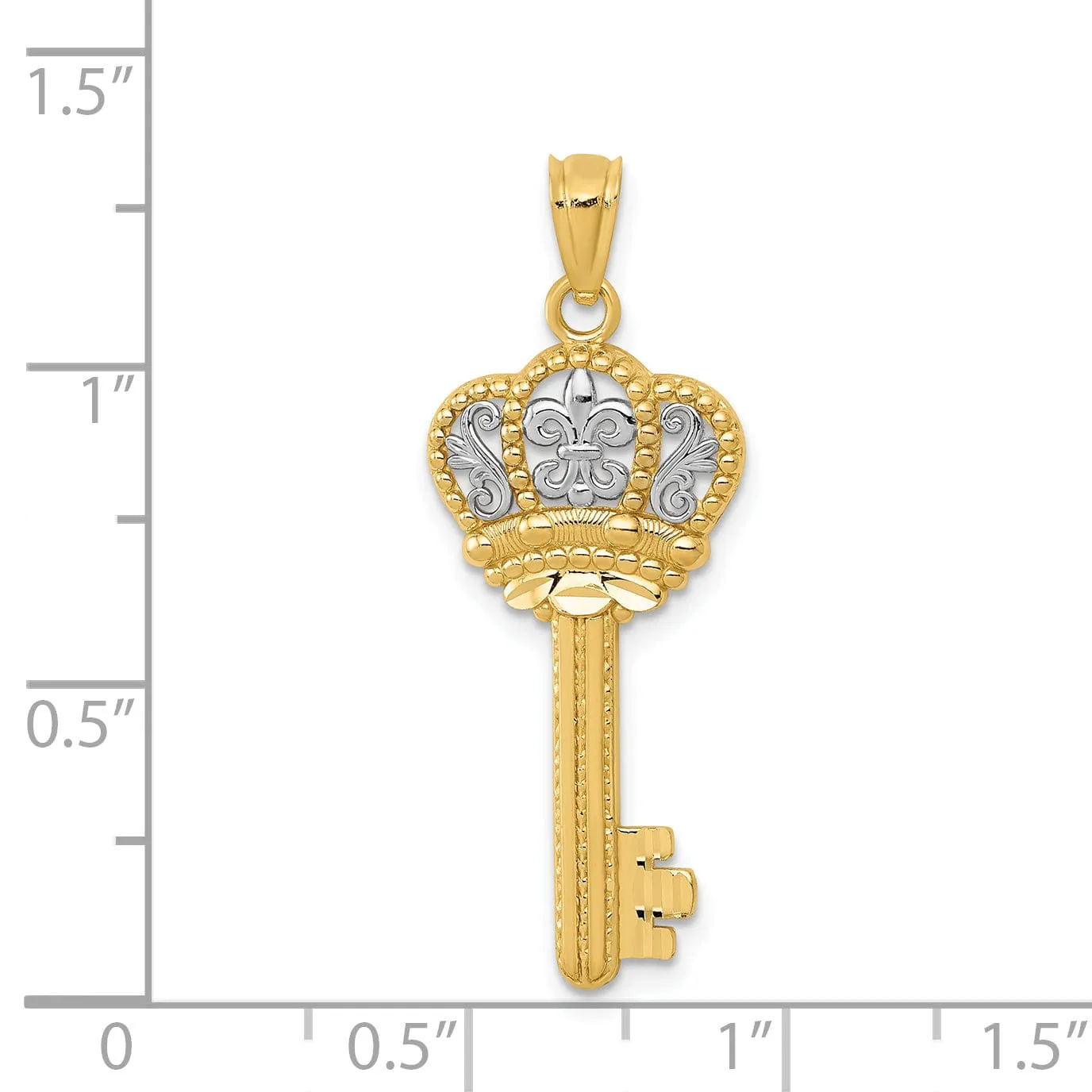 14K Yellow Gold Fleur De Lis Crown Design Key Charm Pendant
