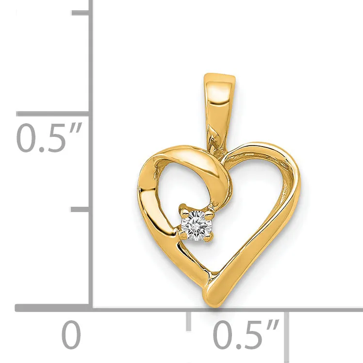 14k Yellow Gold l1 Clarity G-I Color .02ct. Diamond Heart Pendant