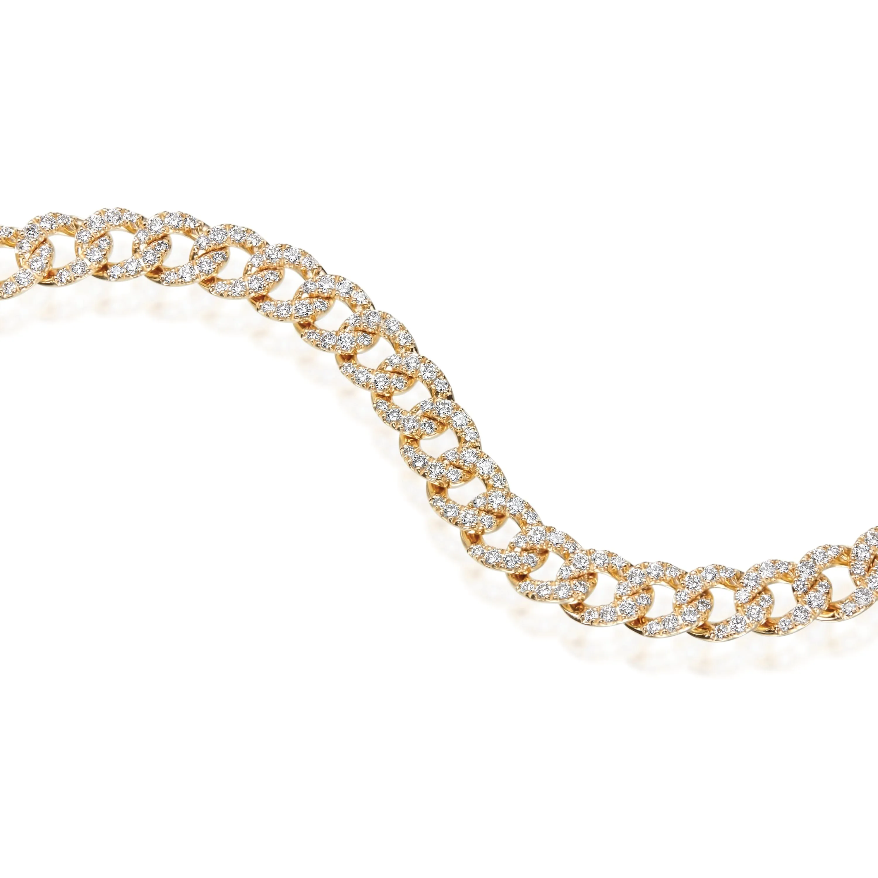 14K Yellow Gold Pave Diamond Curb Link Bracelet