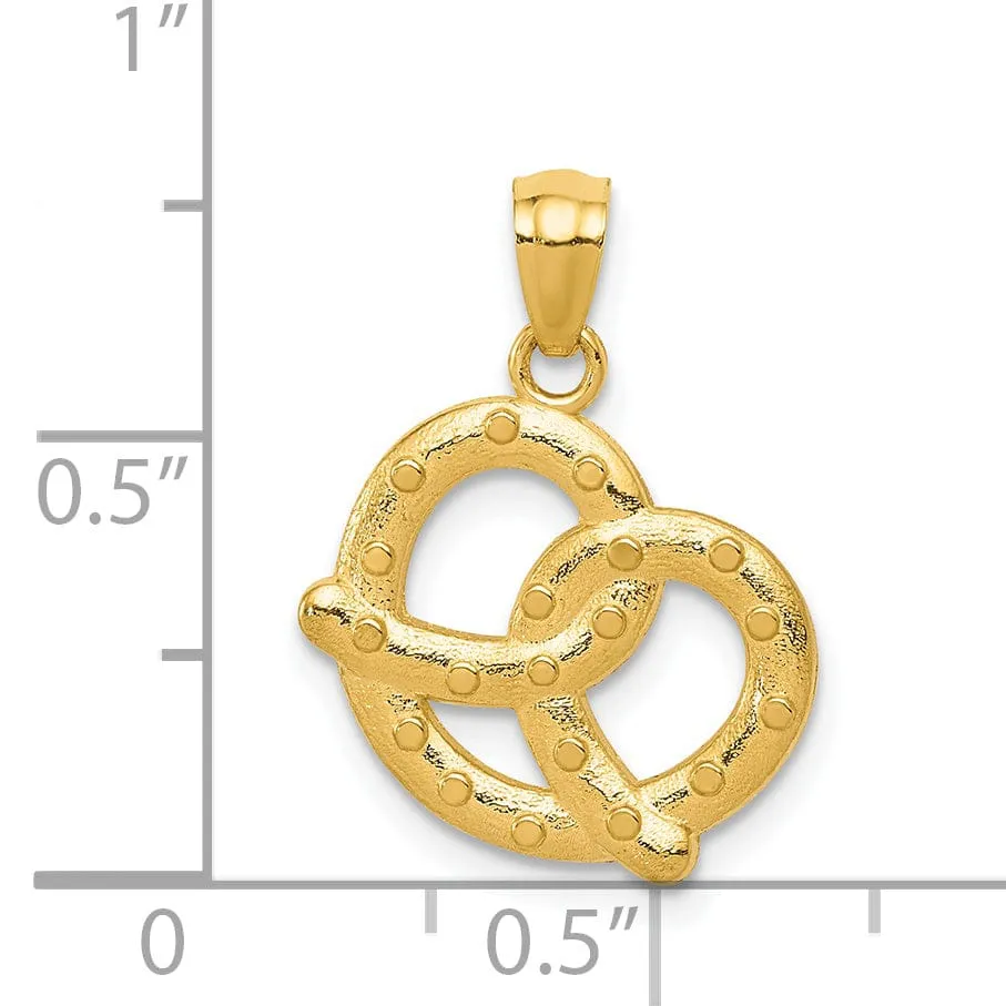 14k Yellow Gold Polished Texture Finish Pretzel Shape Design Pendant