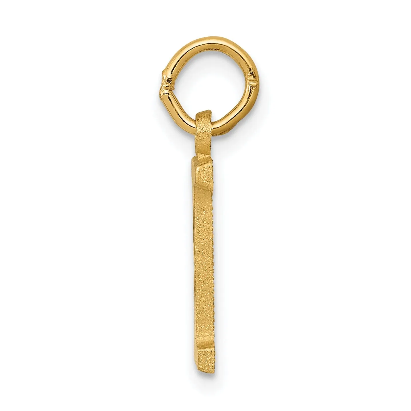 14k Yellow Gold Satin Diamond Cut Finish Letter I Initial Charm Pendant