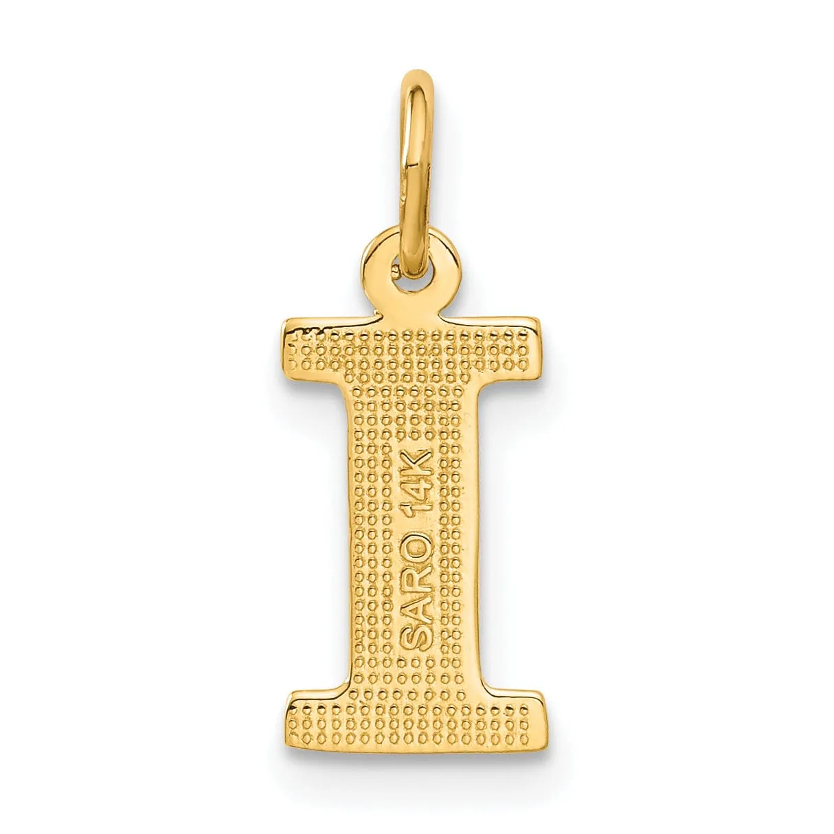 14k Yellow Gold Satin Diamond Cut Finish Letter I Initial Charm Pendant