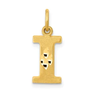 14k Yellow Gold Satin Diamond Cut Finish Letter I Initial Charm Pendant