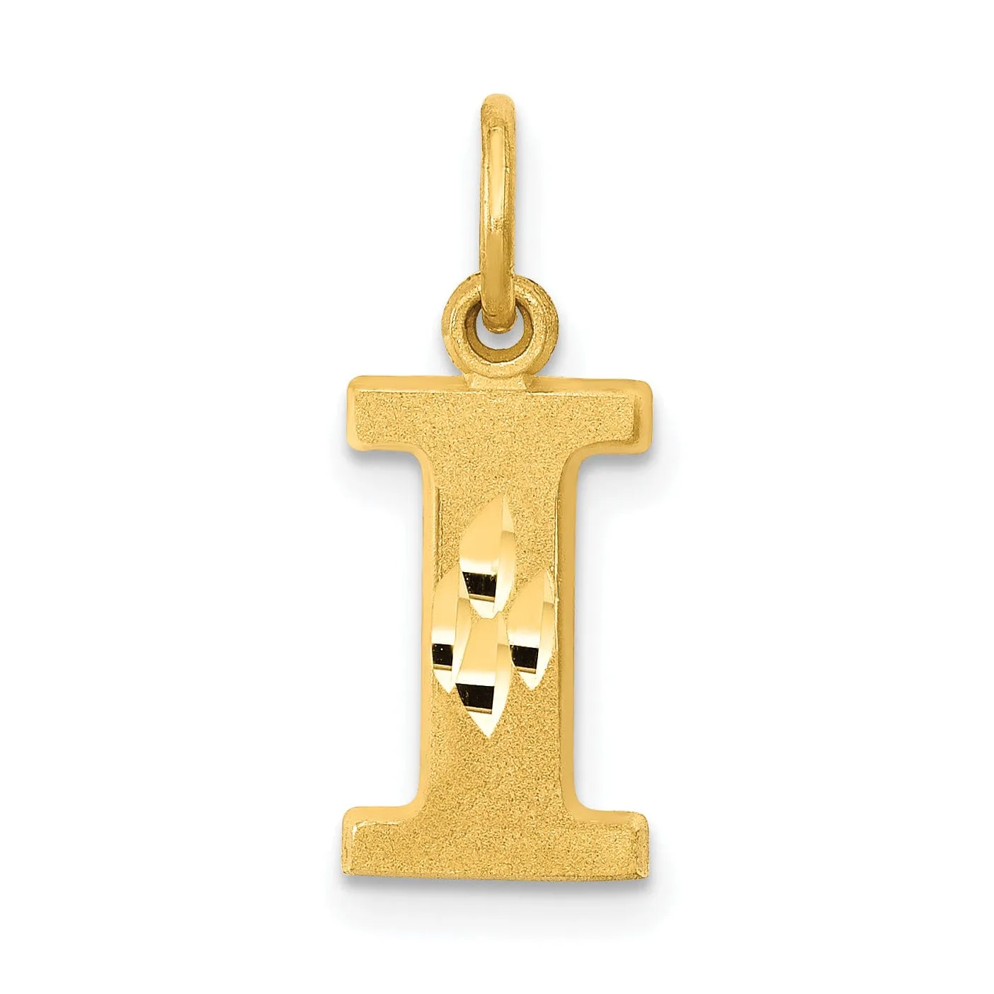 14k Yellow Gold Satin Diamond Cut Finish Letter I Initial Charm Pendant